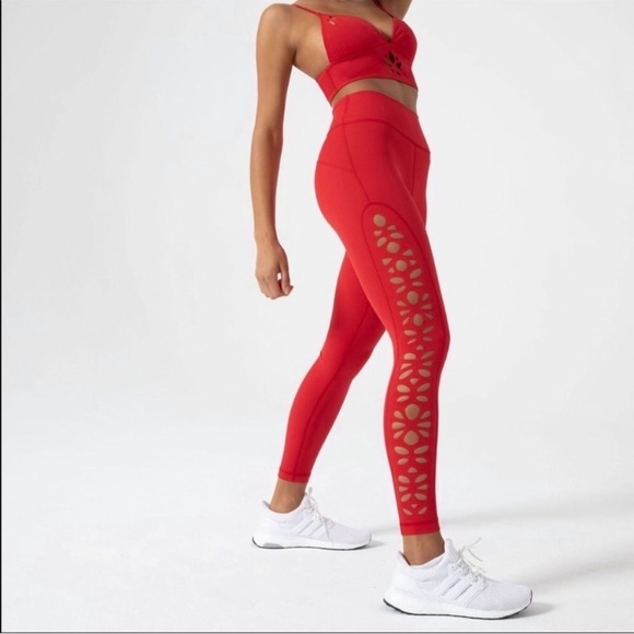 NWOT GIGI C CARBON38 BRAND STRETCH BODYCON RED LASER CUT OUT WORKOUT LEGGING M S - Picture 16 of 16